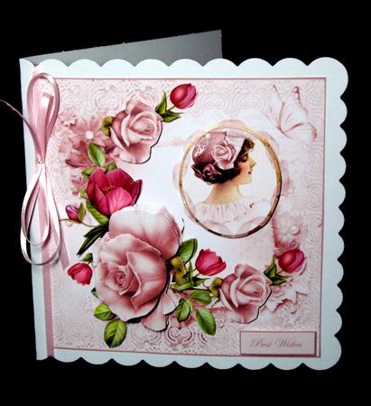 Vintage Beauty Cameo with Rose Victorian Hat and Decoupage by Dianne Jackson
