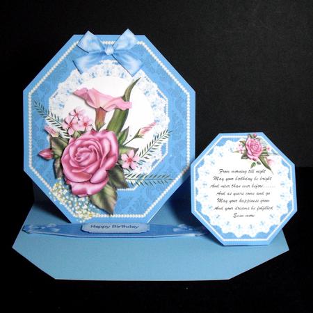 Beautiful Blue Easel or Topper with Lace and Roses by Dianne Jackson