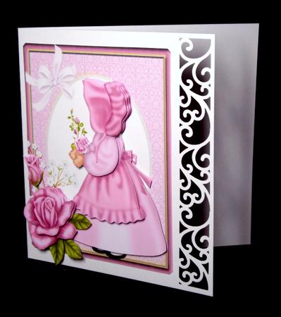 Little Bonnet Girl in Pink Frame with Pink Roses by Dianne Jackson