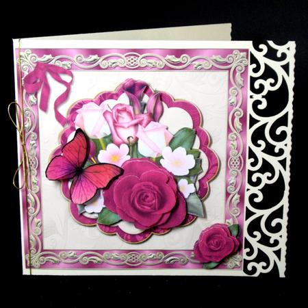 Rose Bouquet on Scalloped Panel Square Card Front by Dianne Jackson