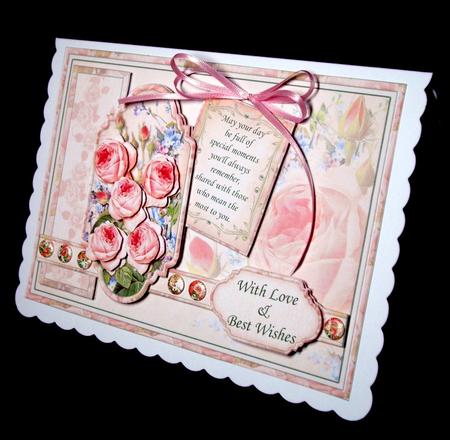 Vintage Pink Roses Birthday Card Topper & Decoupage by Dianne Jackson
