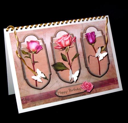 Roses Triptych Panels A5 Card Front - Dusky Pink by Dianne Jackson