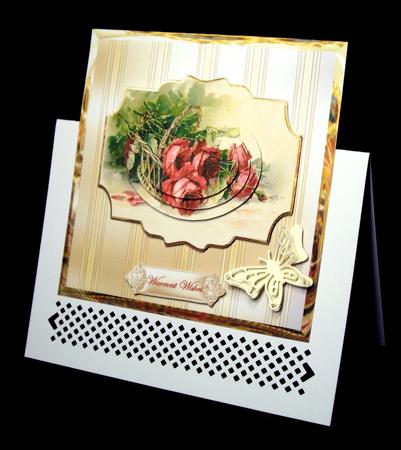 Basket of Vintage Red Roses Card , Topper and Pyramid by Dianne Jackson