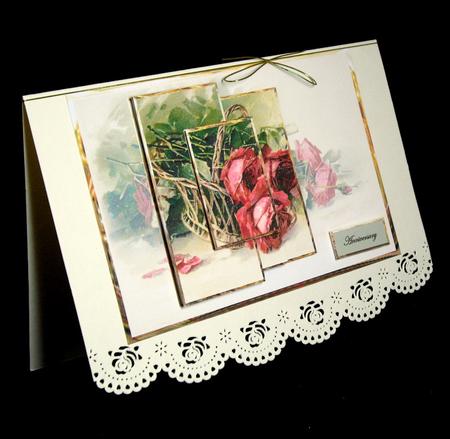 Red Roses in a Whicker Basket Card Front with Panel Toppers by Dianne Jackson
