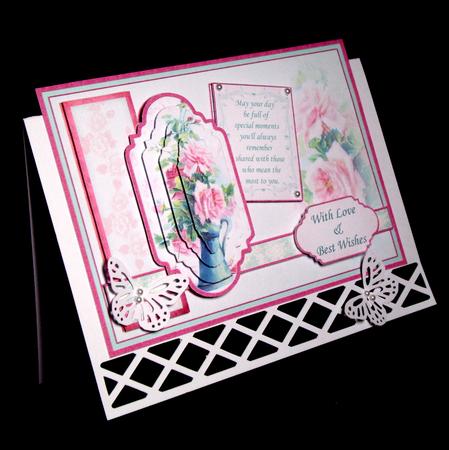 Vintage Jug of Pink Roses Card Topper & Pyramage by Dianne Jackson