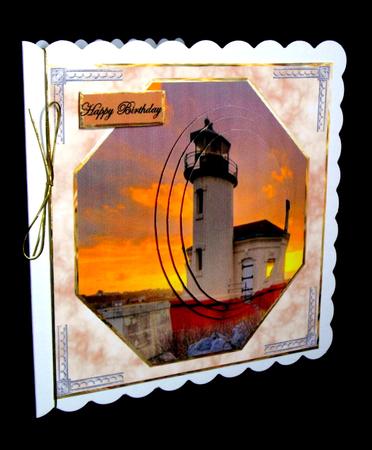 Lighthouse at Sunset Octagon Card Front with Pyramid Layers by Dianne Jackson