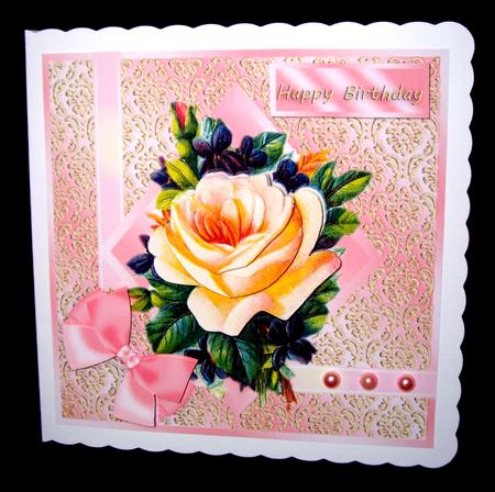 Blush Rose Square Decoupage Card Pink by Dianne Jackson