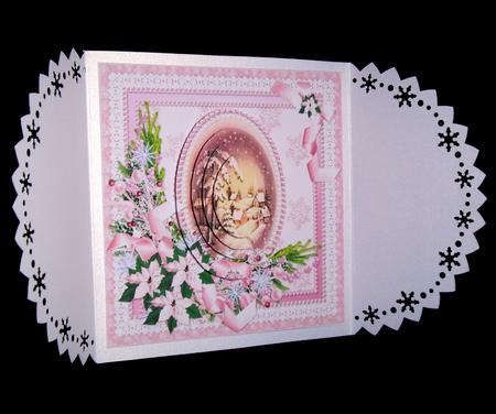 Vintage Christmas Scene with Pink Poinsettia Cameo Pyramid by Dianne Jackson
