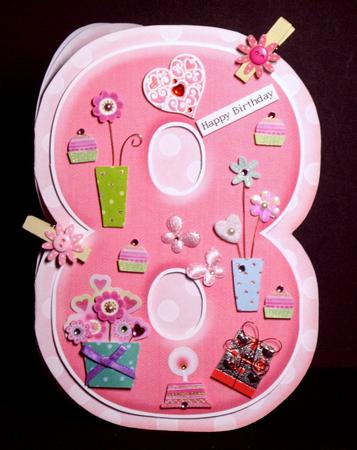 Age 8 Blank Pink Birthday Shape Card by Dianne Jackson