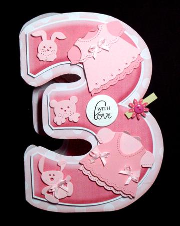 Age 3 Blank Pink Birthday Shape Card by Dianne Jackson