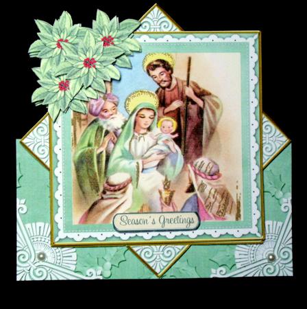 Nativity1 Green Poinsettia Diamond Mini Card Kit by Dianne Jackson