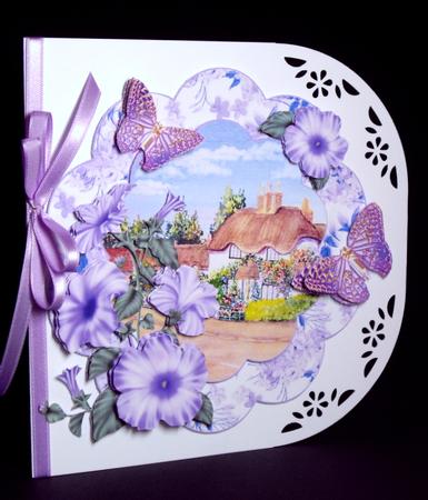 Thatched Cottage with Floral Frame Decoupage by Dianne Jackson