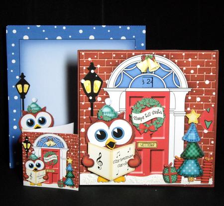 3D Singing Hoot Owl Christmas Door Countdown Animated Card by Dianne Jackson
