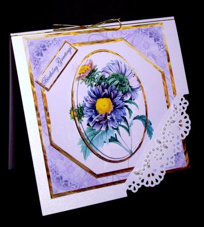 Aster Flowers Octagon Card with Toppers by Dianne Jackson