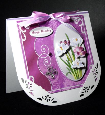 Lilac and White Crocus on Silver Large Card Front by Dianne Jackson