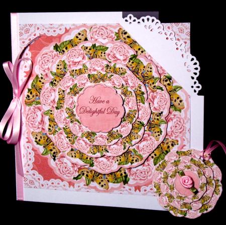 Pink Rose Butterfly Delightful Day 3D Doily Card Mini Kit by Dianne Jackson
