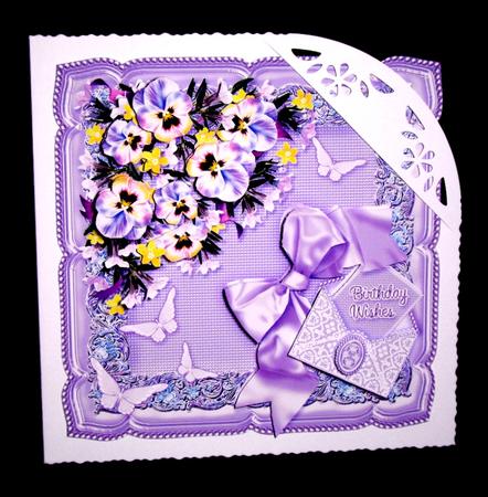 Lilac Pansies and Butterflies on a Silk Cushion 8x8 Decoupag by Dianne Jackson