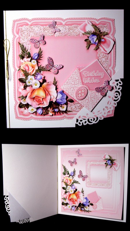 Peach Roses Lilac Flowers & Butterflies Ona Silkcush 8x8inse by Dianne Jackson
