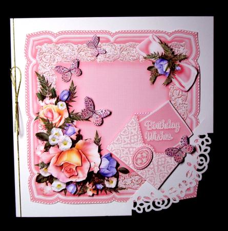 Peach Roses Lilac Flowers & Butterflies on a Silkcushion Dec by Dianne Jackson