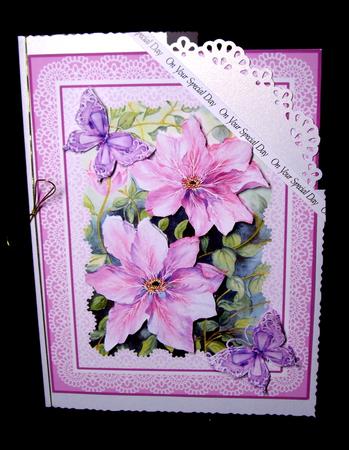 Pink Clematis with Lace Frame and Butterflies Topper by Dianne Jackson