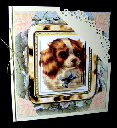 Vintage Spaniel Dog Topper & Pyramid Decoupage by Dianne Jackson