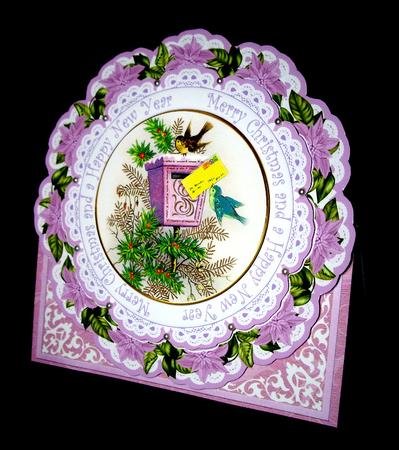 Lilac Postbox m Christmas Happy Ny Picture Doily C & E Kit by Dianne Jackson
