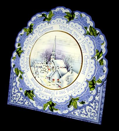 Blue Church Wishin U Happy Christmas Picture Doily C & E Kit by Dianne Jackson