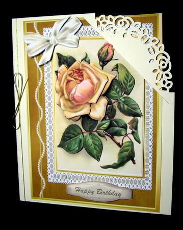Lvely Coffee Rose on a Lace and Gold Mat  by Dianne Jackson
