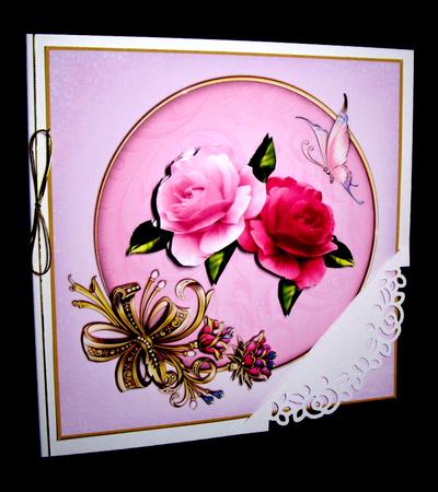 Butterfly Roses and Gems Square Card Front with Step by Step by Dianne Jackson