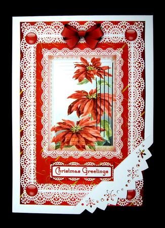 Christmas Poinsettia 'n Lace A5 Pyramid Card Front by Dianne Jackson