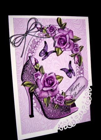 Lovely Lilac Glitzy Shoe with Purple Rose's by Dianne Jackson