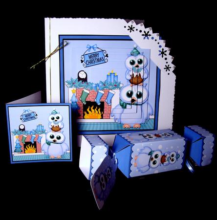 3D Owl's Pud Fireplace Xmas Pyramage Gift Set & Cracker by Dianne Jackson