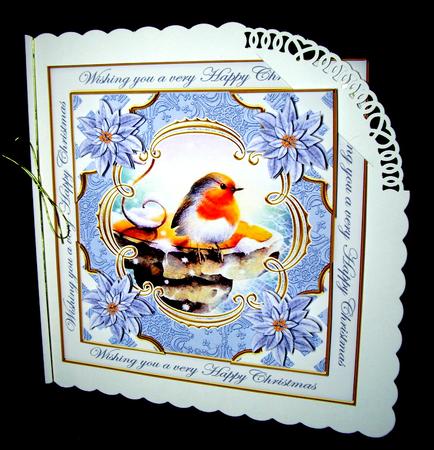 Blue Robin Happy Christmas Lattice Corner 8in Topper by Dianne Jackson