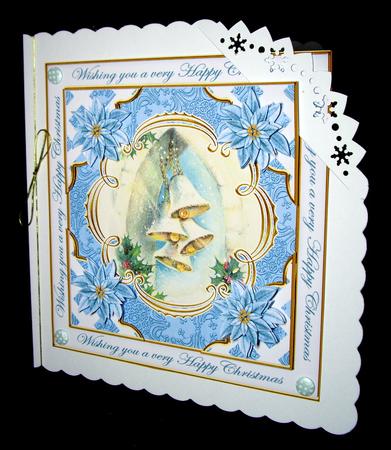 Teal Snowbells Happy Christmas Lattice Corner 8in Topper by Dianne Jackson