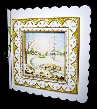 Pretty Snowscene Anglaise 5in Card Front and Shaker Frame by Dianne Jackson