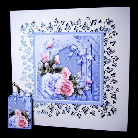 Roses and Butterflies on a Lace Frame 5in x 5in Pyramage by Dianne Jackson