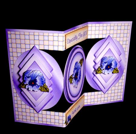Purple Pansy Delight - Tri Shutter Card with Decoupage by Dianne Jackson