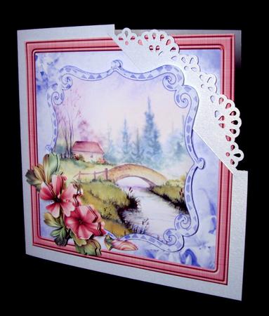 Bridge Over the River Card with Decoupage Flowers by Dianne Jackson