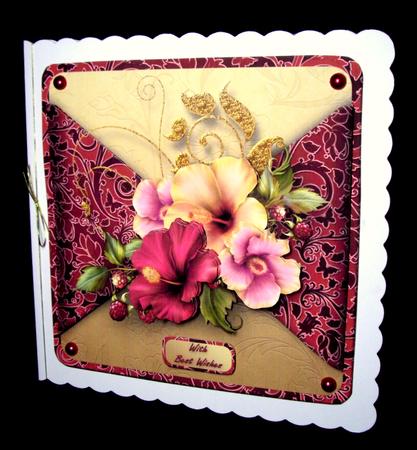 Hibiscus and Berries Mock Wrap Card Front by Dianne Jackson