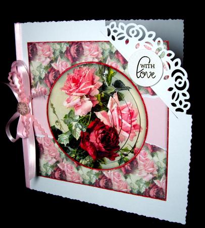 Beautiful 6x6 Torn Strip Vintage Pink Roses Quick Card by Dianne Jackson