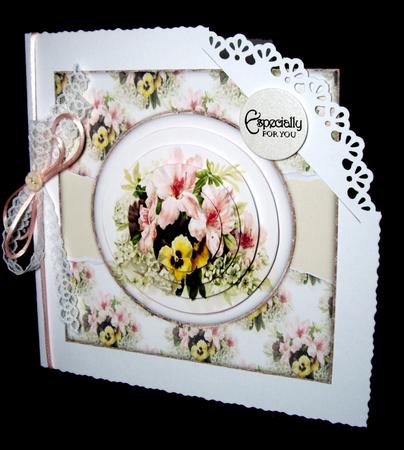 Beautiful 6x6 Torn Strip Vintage Pansies & Lilies Quick Card by Dianne Jackson