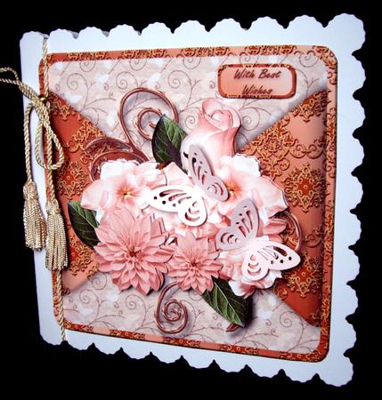 Peach Posy Mock Wrap Card Front by Dianne Jackson