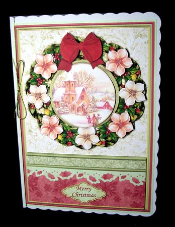 Christmas Wreath Snowy Church A5 Card Topper & Decoupage by Dianne Jackson