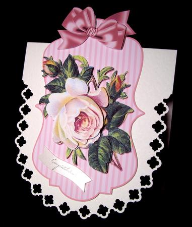 Pretty Pink Rose on Striped Tag with Bow by Dianne Jackson