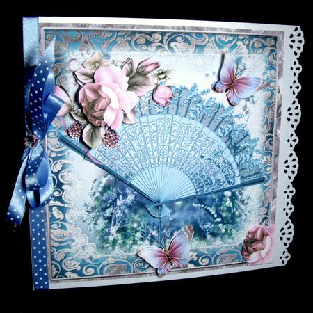 Teal Fan and Dusky Pink Roses Topper by Dianne Jackson