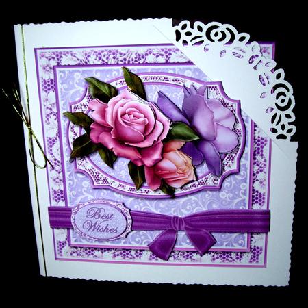 Roses and Lace in Lilac Bow Wrap Card Front by Dianne Jackson