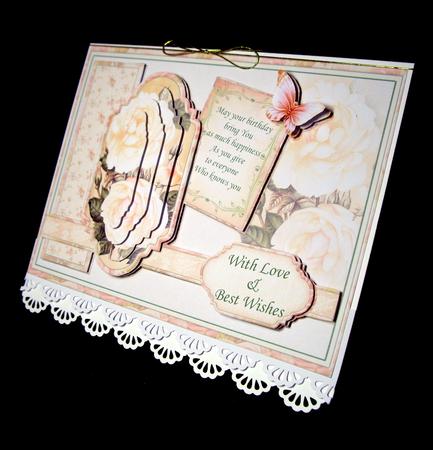Pastel Rose Bloom Birthday Card Topper & Pyramage by Dianne Jackson