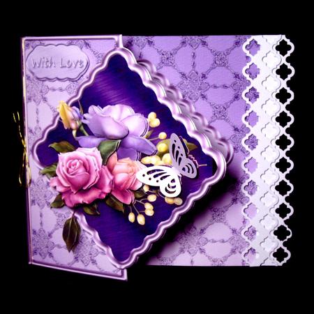 Pink and Lilac Roses Offset Diamond Card Mini Kit by Dianne Jackson