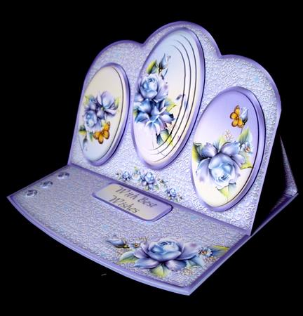 Blue Roses Triple Oval Easel Card Mini Kit by Dianne Jackson