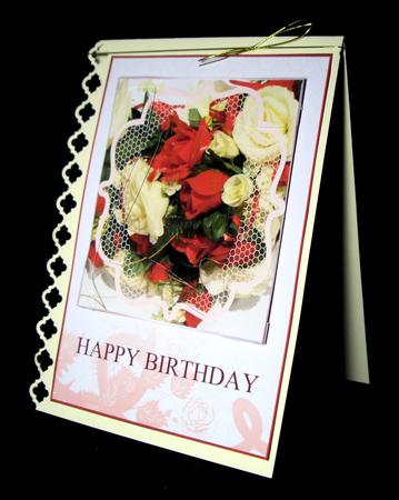 Classic Birthday Roses Card with Wavy Spiral Edge Stacker by Dianne Jackson